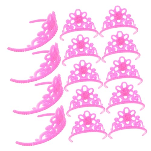 Hohopeti 20 Stück Puppenkronen-Zubehör Puppenaccessoire Puppenkleidung Puppenkopfschmuck-Set Puppenjuwelen Puppenmode-Accessoire Kronenschmuck Mini-Krone Minikronen zum Basteln Plastik Rosa von Hohopeti