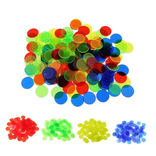 Hohopeti 200 Stück Transparente Bunte Bingo Chips Kunststoff Zählchips Farbige Marker für Mathe Lernspiele Kinderzählung und Gruppenspiele Mischfarben Kunststoff Bingo Zubehör von Hohopeti