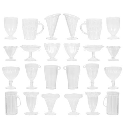Hohopeti 24 Stück Puppenhaus Dekoration Realistische Kunststoff Miniatur Dessertbecher Detailreiche Mini Cups für Puppenküche und Spielspaß von Hohopeti
