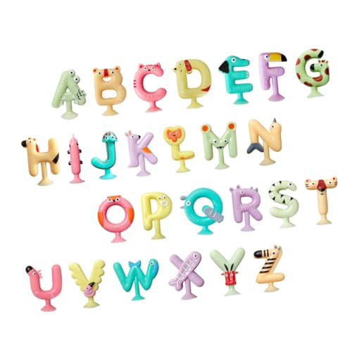Hohopeti 26 Stück Teiliges Alphabet Saugnapf Tiermotiven Pädagogisches Lernspiel für Weiche Sichere Buchstaben für Badewanne und Frühe Rechtschreibförderung Geeignet für Jungen und Mädchen von Hohopeti