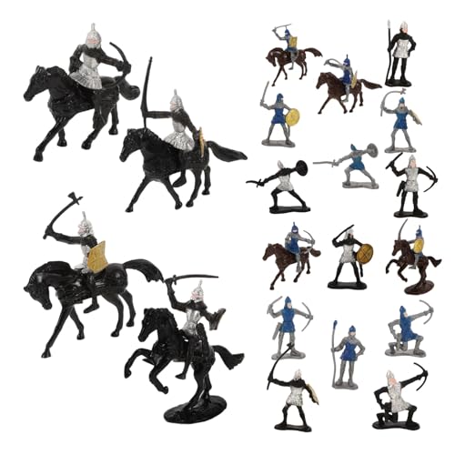 Hohopeti 28 Stück Teiliges Set Miniatur Figuren Mittelalterliche Soldaten und Pferdemodelle für Kreative Realistische Tischdekoration von Hohopeti