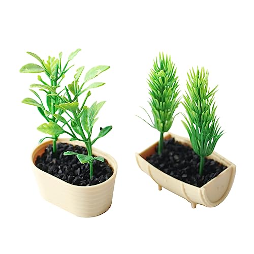 Hohopeti Miniaturen Puppenhaus Zubehör 2er Set Miniatur Pflanzen Für Puppenhaus Realistische Blumentöpfe Für Puppenhaus Dekoration Grüner Blatt Und Nadelbaum Stil Perfekt Für Puppenhaus Miniaturen Und von Hohopeti