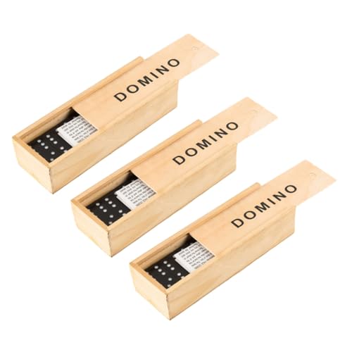 Hohopeti 3 Sätze Domino Holzspielsteine Schwarz mit Holzbox Langlebiges Domino Spiel für Erwachsene Tragbares Brettspiel für Drinnen und Draußen für Familien und Reiseeinsatz von Hohopeti