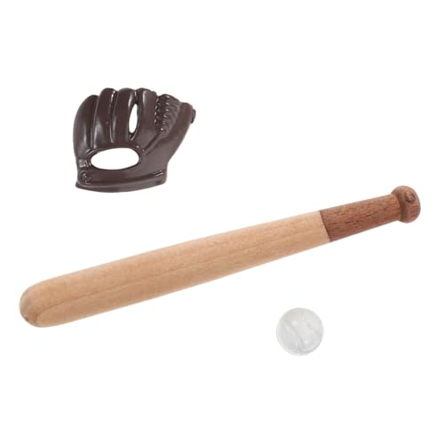Hohopeti 3 Sätze Miniatur Baseball für Puppenhaus mit Schläger Ball und Handschuh Mini Baseball Zubehör für Sammler Dioramen und Bastelprojekte Realistische Softball Miniatur Spielszene von Hohopeti