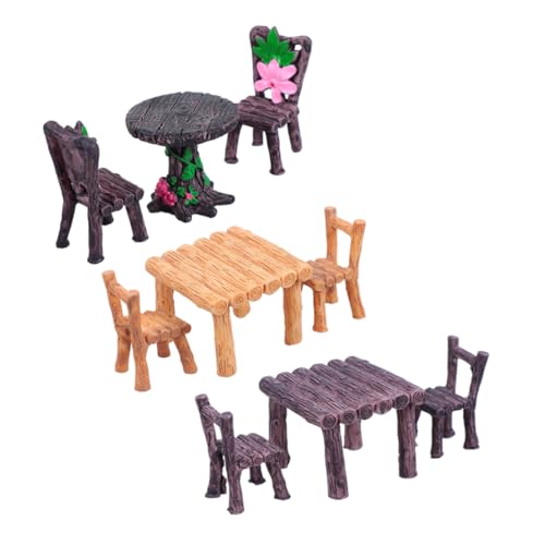 Hohopeti 3 Sätze Teiliges Miniatur Elegantem Resin mit Realistischen Tischen und Stühlen für DIY Mikrolandschaft Puppenhausdekoration und Feengarten Stabile Platzsparende Miniaturmöbel von Hohopeti