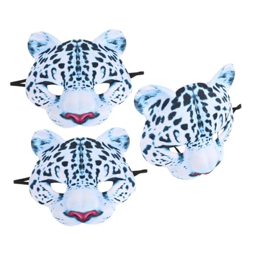 Hohopeti 3 Stück Halbgesichtsmasken aus EVA mit Stylischem Schneeleopard-design Leicht und Langlebig Passend für Karneval Halloween und Dschungel-mottopartys von Hohopeti