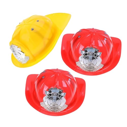 Hohopeti 3 Stück Teiliges Feuerwehrhelm Robustem Kunststoff Verstellbar für Erwachsene Gelb und Rot für Feuerwehr kostüm Rollenspiel Halloween und Fasching von Hohopeti