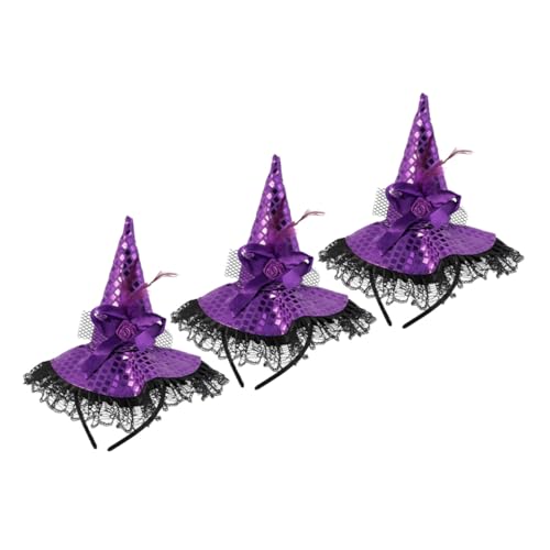Hohopeti 3 Stück Teiliges Hexenhut Haarreif mit Spitzenbesatz und Pailletten Flexibles Halloween Kopfschmuck Accessoire für Party Cosplay und Kostüm Leicht und Komfortabel für Damen von Hohopeti
