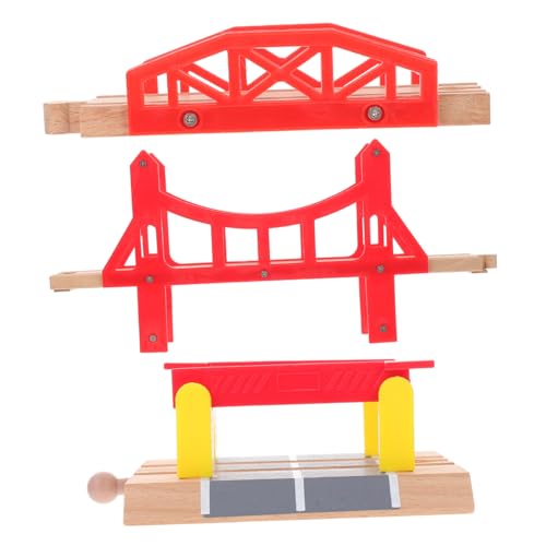 Hohopeti 3 Stück Teiliges Holzspielzeug Zugbrücken aus Hochwertigem Holz Sichere Schienen Erweiterung für Kleinkinder Kompatibel mit Holzeisenbahn Gleisen Langlebige Eisenbahn Zubehörteile von Hohopeti