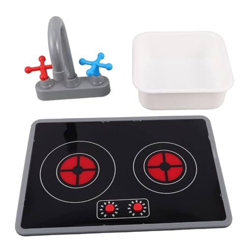 Hohopeti 3 Stück Teiliges Kinderküchen Miniatur-induktionskochfeld Licht Soundeffekten Spiel-spüle und Wasserhahn Robuste Kunststoffspielzeug-küchenzubehör für Kreatives Rollenspiel und von Hohopeti