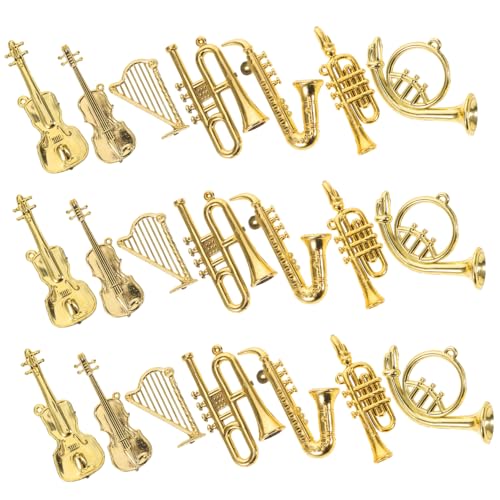 Hohopeti 35 Stück Miniatur Musikinstrument Dekoration Miniatur Kupferinstrumente Gitarren Ornament Ukulelen Ornament Modellgitarre Posaunen Ornamente Instrumenten Ornamente von Hohopeti