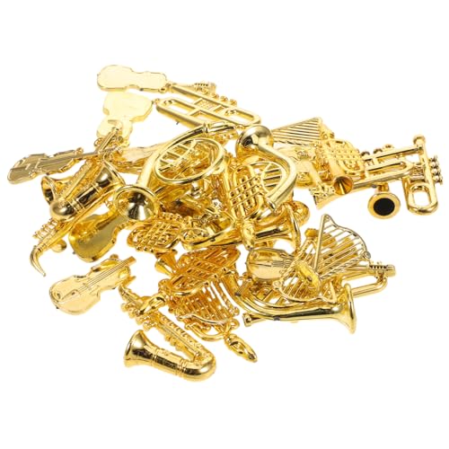 Hohopeti 35 Stück Teiliges Mini-musikinstrumente-Set Kunststoff Miniatur Gitarren Trompeten Geigen Figuren Puppenhaus Dekoration Ornament Sammlung von Hohopeti