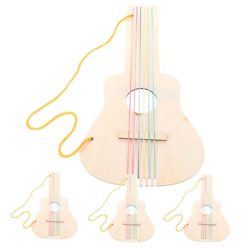 Hohopeti 4 Sätze DIY Holzgitarre zum Bemalen Unfertige Blanko Gitarren in Kindergröße Kreatives Musikinstrument Bastelset für Jungen und Mädchen zum Selbstgestalten von Hohopeti
