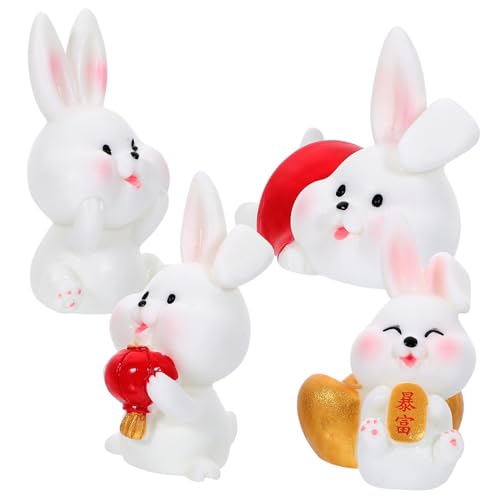 Hohopeti 4 Stück Hasen-Dekoration Zum Chinesischen Neujahr, Miniatur-harzkaninchen, Entzückende Hasenfiguren Hohopeti 4 Stück Hasen-Dekoration Zum Chinesischen Neujahr, Miniatur-harzkaninchen, Entzückende Hasenfiguren von Hohopeti