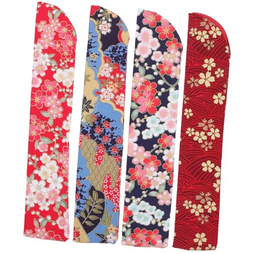 Hohopeti 4 Stück Japanische Damen Fächerhülle Seidenstoff Fächertasche Klein Faltbar Retro Elegantes Material Traditionelle Form Handfächertasche Stoff Handfächertasche von Hohopeti