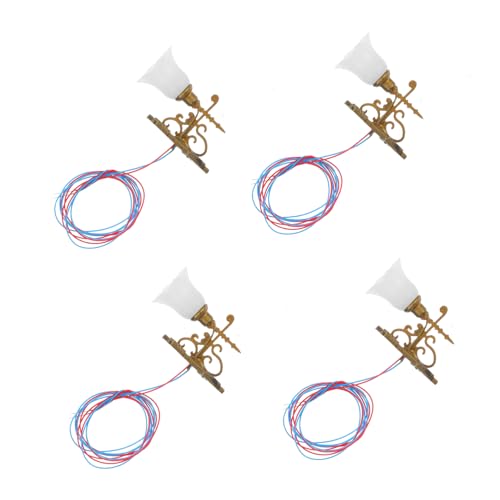Hohopeti 4 Stück Mini Wandleuchten aus Goldene Warmweiße LED Lampen für Puppenhäuser und Sandtischdekorationen für Miniaturlandschaften und DIY Projekte von Hohopeti