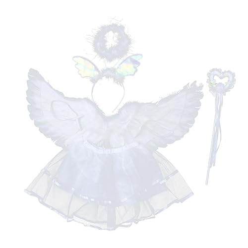 Hohopeti 4 Stück Performance-kostüm Für Mädchen Japanisches Wickeltuch Engelskostüm Mädchen-outfits Elastischer Bund Outfit Für Mädchen Kostüme Für Mädchen Kleider Flügel Kind Weiß Kleidung von Hohopeti