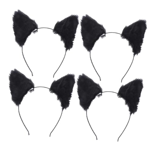 Hohopeti 4 Stück Plüsch Katzen und Fuchsohren Haarreif Weiche Tierohren Haarband für Cosplay Rutschfeste Damen Herren Accessoires für Halloween Kostüm Party von Hohopeti