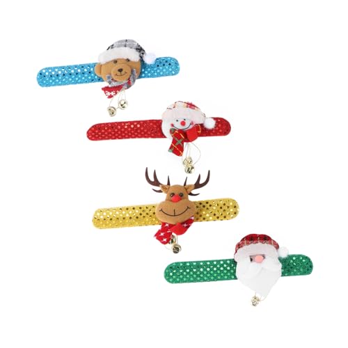 Hohopeti 4 Stück Streichelkreis Weihnachtsarmbänder Spielzeug Urlaubsklatscharmbänder Weihnachtsfeier Slap Armband Schlagarmband Weihnachts-slap-bands Handschlaufe Kind Weihnachten von Hohopeti