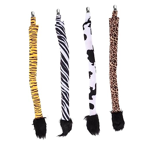 Hohopeti 4 Stück Teiliges Animal Tail mit Clip Design Tierkostüm Zubehör für Halloween Cosplay Party Kuh Tiger Leoparden und Zebrafell Einfach Anzubringen für Bühne und Fotoshootings von Hohopeti