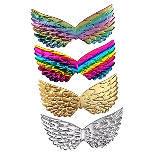 Hohopeti 4 Stück Teiliges Engel Flügel aus Sicherem Compound Gilding Bunte Party Kostüm Accessoires für Bühne Halloween Weihnachten Tanz Verstellbar Gold Silber Regenbogen von Hohopeti