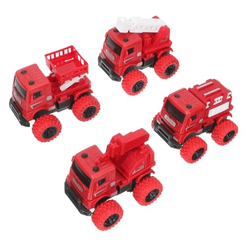 Hohopeti 4 Stück Teiliges Feuerwehrspielzeug Reibungsantrieb Feuerwehrfahrzeug Modell aus Hochwertigem Detailgetreues Design Sicher und Langlebig für Jungen und Mädchen Ab Jahren von Hohopeti