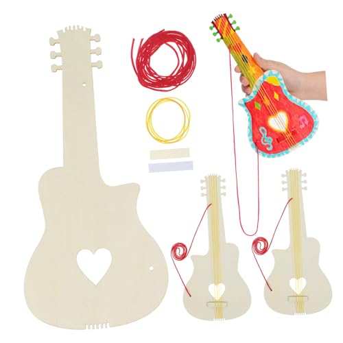 Hohopeti 4 Stück Teiliges Holz Gitarren Blanko zum Bemalen und Basteln Robuste Kindergitarre aus Stabilem Holz Kindgerecht Klein für Musikalische Früherziehung und Kreative DIY aktivitäten von Hohopeti