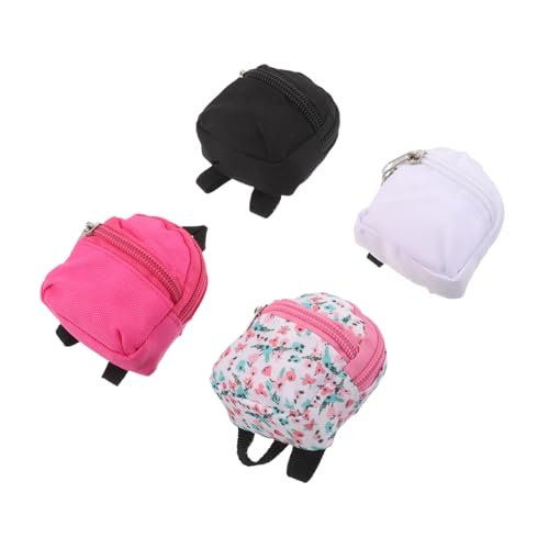 Hohopeti 4 Stück Teiliges Mini Puppenrucksack mit Reißverschluss Miniatur Rucksack für Bjd Puppen DIY Leinwand Taschen in Weiß Rosa Schwarz und Muster für Rollenspiele und Puppenhaus von Hohopeti
