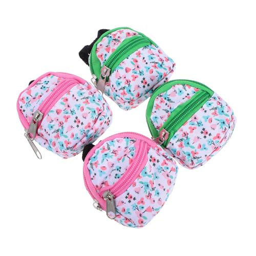 Hohopeti 4 Stück Teiliges Mini Rucksack für Puppenhaus Realistische Kleine Schulranzen mit Blumenmuster Vielseitige Deko und Fotorequisiten für DIY Puppenhausmöbel und Miniatur Sammlungen von Hohopeti
