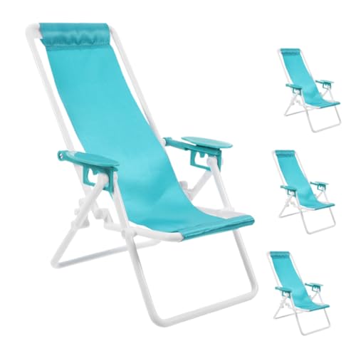 Hohopeti 4 Stück Teiliges Mini Strandstuhl Realistisch Faltbare Miniatur Dollhouse Möbel Platzsparend Komfortabler Stoff für DIY Bastelprojekte Hausdekoration und Outdoor Szenen von Hohopeti