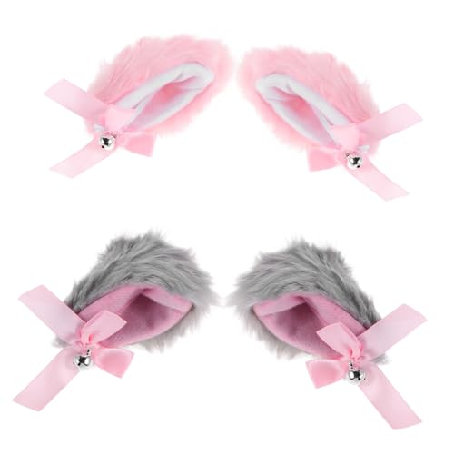 Hohopeti 4 Stück Teiliges Party Haarspangen Katzenohren mit Glocken und Schleifen Plüschige Tierohren Haarclips für Halloween Weihnachten Cosplay und Festliche Kostüme Mix von Hohopeti