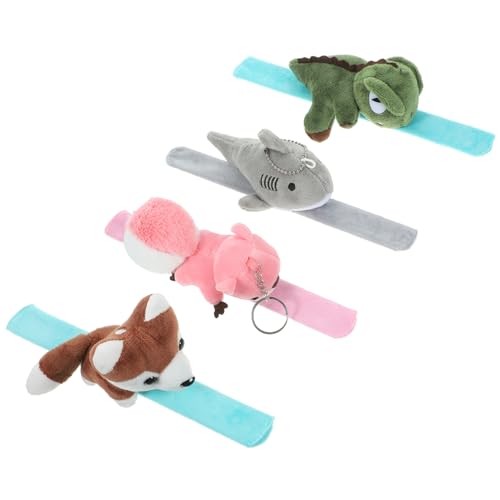 Hohopeti 4 Stück Teiliges Plüsch Tier Klatscharmband mit Dinosaurier Eichhörnchen und Husky Weiches Stofftier Slap Bracelet für Kindergeburtstag Themenparty Langlebig und Einfach zu Tragen von Hohopeti