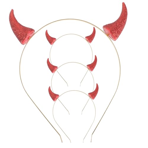 Hohopeti 4 Stück Teiliges Rotes Horn Stirnband mit Goldglänzender Ox Horn Spange Originelles Flexibles Unisex Party Haarreif für Halloween Karneval und Kostümfeste von Hohopeti