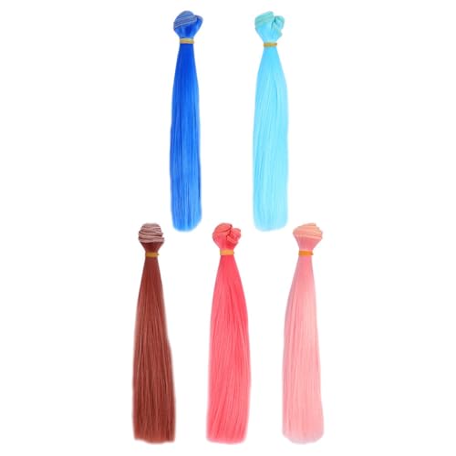 Hohopeti 5 Stück Hochtemperaturfaser Puppenperücke Gerade Haarverlängerungen DIY Puppenhaar Bastelzubehör Vielseitig Zuschneidbar Hitzebeständig für Puppenfrisuren von Hohopeti