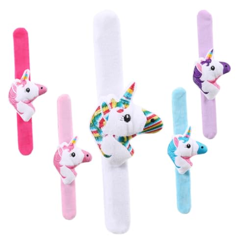 Hohopeti 5 Stück Teiliges Plüsch Einhorn Klatscharmband Kuscheliges Slap Bracelet für Weiches Festival armband in Gemischten Farben Sichere Kanten Leicht und Langlebig als Partyaccessoire von Hohopeti