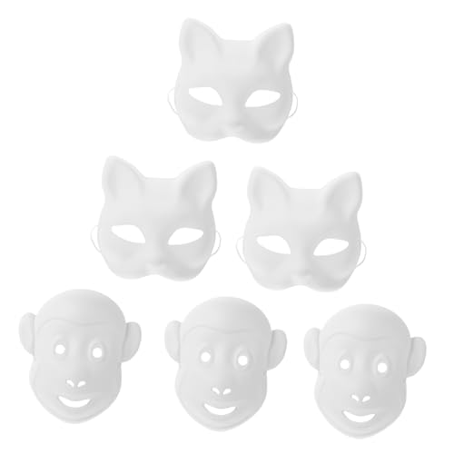 Hohopeti 6 Stk Diy-maske Bemalbares Papier Leere Papier Diy Masken Bemalbare Masken Cosplay Ball Kostüm Kopfbedeckung Weißes Papier Selber Machen Affenmaske Party Weißer Embryo Gemalt Kind von Hohopeti