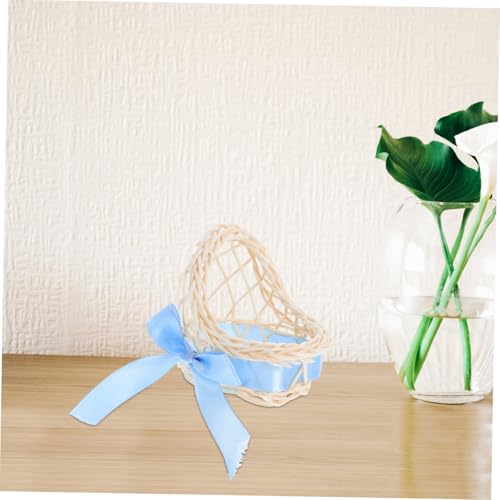 Hohopeti 6 Stück Teiliges Mini Handgefertigte Rattan Körbe mit Schleifen Kleine Geflochtene Aufbewahrungskörbe für Puppenhaus Blumenladen Deko und Schreibtisch Organizer Blau von Hohopeti