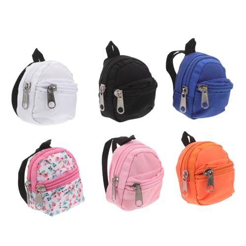 Hohopeti 6 Stück Teiliges Mini Puppenrucksack Leichte Stoff-Schulranzen mit Reißverschluss Detailreiche Cartoon Puppentaschen für Puppenhaus Dekoration und Fantasievolles Rollenspiel von Hohopeti