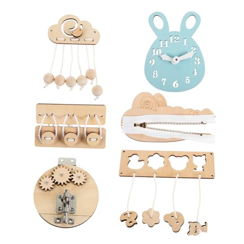 Hohopeti 6 Stück Teiliges Montessori Holz Busy Board Set für Kleinkinder Motorisches Lernspielzeug Feinmotorik Hand Auge Koordination und Logischem Denken Sicher und Kreativ für Jungen und von Hohopeti