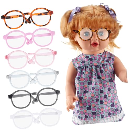 Hohopeti 6 Stück Teiliges Runde Puppenbrillen mit Klarem Kunststoffglas Leichte Langlebige Stoffpuppen Accessoires für DIY Kostüme Puppenhaus und Kuscheltiere von Hohopeti