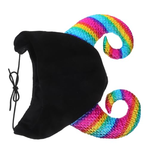 Hohopeti Bunter Kuhhorn-mütze Winter Warm Cosplay Hut mit Kinnriemen Weicher Unisex Halloween Lustige Karnevalskopfbedeckung für Innen Außen von Hohopeti