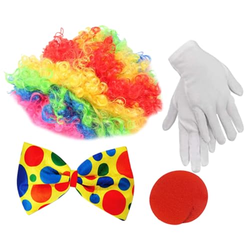 Hohopeti Clown Kostüm Teilig mit Bunter Perücke Fliege Handschuhen und Roter Nase für Halloween Karneval Party Erwachsene Spaß Accessoire Hohopeti Clown Kostüm Teilig mit Bunter Perücke Fliege Handschuhen und Roter Nase für Halloween Karneval Party Erwachsene Spaß Accessoire von Hohopeti