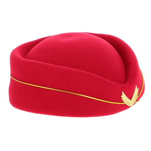 Hohopeti Damen Stewardess Mütze aus Weichem Wollfilz Elegante Flugbegleiterin Kostümkappe für Bühnenauftritte Formelle Uniform Modischer Roter Hut Bequem und Stilvoll Hohopeti Damen Stewardess Mütze aus Weichem Wollfilz Elegante Flugbegleiterin Kostümkappe für Bühnenauftritte Formelle Uniform Modischer Roter Hut Bequem und Stilvoll von Hohopeti