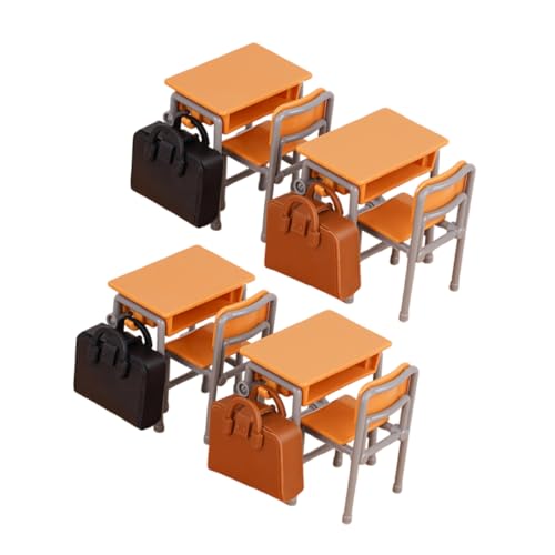 Hohopeti Dollhouse Classroom Furniture mit Gelben Tischen Stühlen und Schulranzen Langlebiges Material Kompakt und Tragbar für Kreatives Spiel und Schulzubehör von Hohopeti