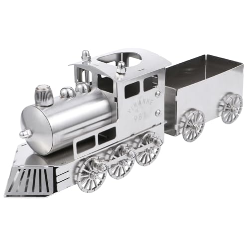 Hohopeti Edelstahl Dampf Lokomotive Modell mit Wagen Retro Zugdekoration Vintage Schreibtisch Figur für Büro und Zuhause von Hohopeti