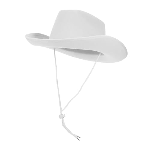 Hohopeti Filz Cowboyhut Weiß mit Verstellbarem Nackenriemen Handbemalt Western Stil Partyhut für Damen und Herren Leicht und Komfortabel für Kostüme und Mottopartys von Hohopeti