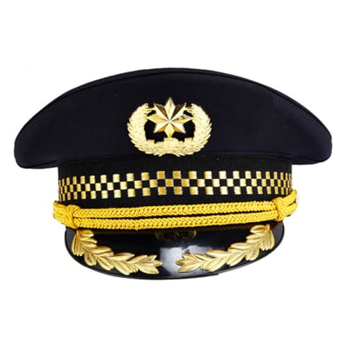 Hohopeti Goldene Kapitänsmütze mit Weizenähren Schwarze Cosplay Party Mütze für Erwachsene Robuste Leichte Sicherheitsuniform für Kostümpartys und Verkleidungen von Hohopeti