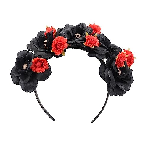 Hohopeti Halloween Blüten Haarreif mit Totenschädel Design Elegantes Halloween Kostüm Accessoire für Damen Weicher Stoffblumen Kopfschmuck für Party Karneval und Cosplay von Hohopeti