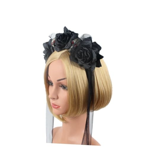 Hohopeti Halloween Haarschmuck Skull Haarreif mit Künstlichen Blumen Schwarzer Karneval Stirnband für Party Kostüm Zubehör und Fotorequisite von Hohopeti
