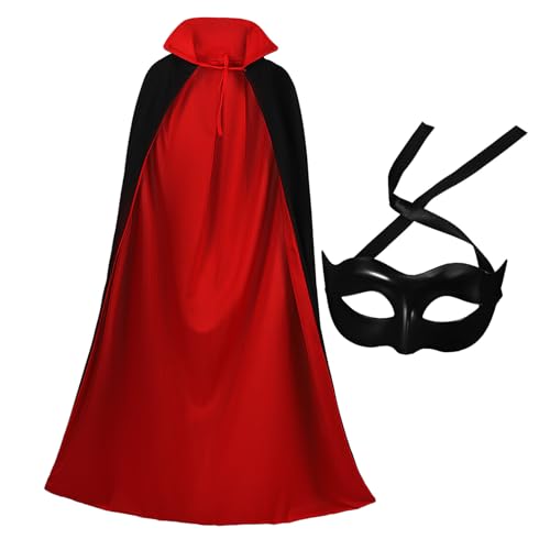 Hohopeti Halloween Halbgesichtsmaske und Schwarzer Rotfarbener Umhang Cosplay Kostüm Requisite für Maskerade Karneval Party Zubehör von Hohopeti
